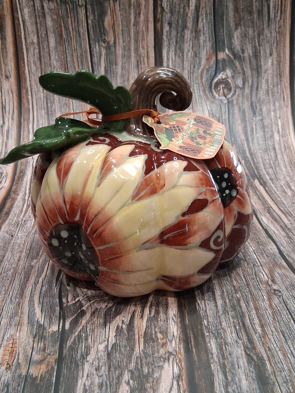 Blue Sky Clayworks 2022 HARVEST BLOOMS Ceramic Pumpkin Fall Leaves & Sunflowers